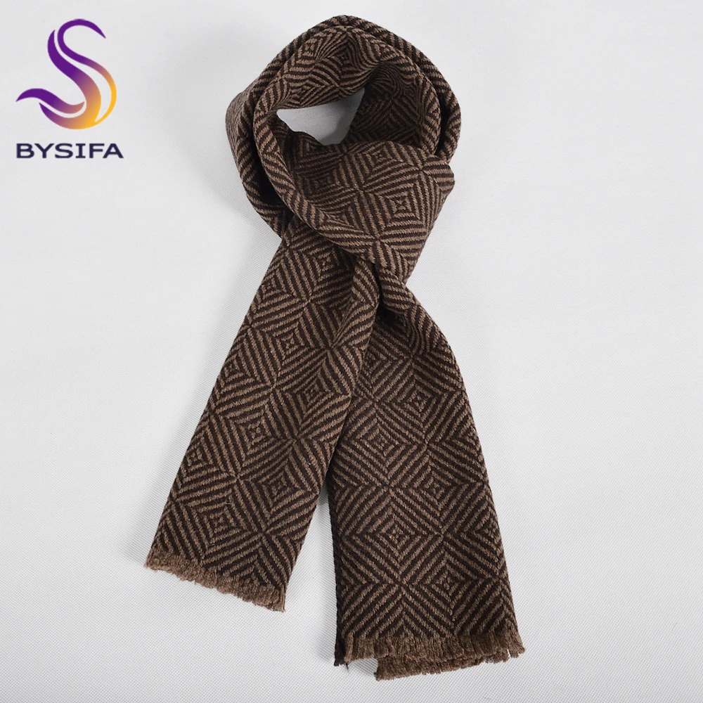 Coffee Plaid 100% Wool Scarves Pashmina Thicken Women Fall Winter Soft Long Scarf Shawl Fashion Accessory Brand Warm Neck Scarf