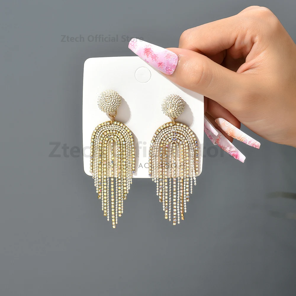 Ztech Beads Earrings For Women Hand-Make Long Link Tassel Korean Fashion Style Trendy Accessories High Quality Vintage Jewelry