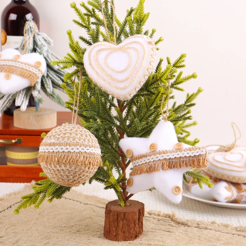 3pcs Hemp Rope Decorative Balls Christmas Tree Small Ornament Pentagram Love Ball shaped Atmosphere Pendant xmas Foam Decoration