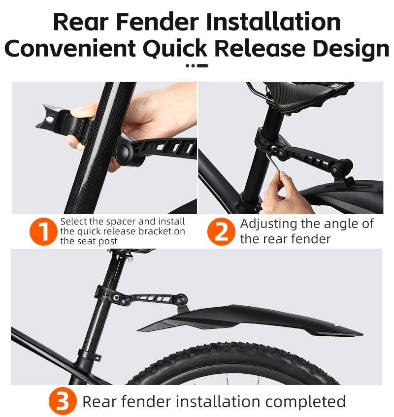 WEST BIKING Fahrrad-Schutzblech-Set ohne Bohren für 26, 27,5, 29 Zoll MTB, verbreiterte Schutzbleche, wasserdicht, langlebiges Fahrradzubehör – Detail 13