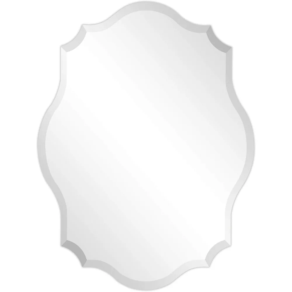 

Frameless Prism Modern Wall Mirror, 1" Beveled Edge, Ready to Hang for Bathroom Vanity Bedroom, 24" x 32", Oblong Scalloped