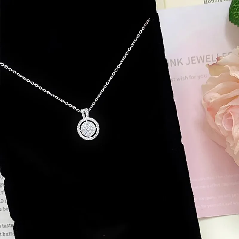 925 Sterling Silver Round Zircon Necklace Simple Charm Woman Pendant Choker Birthday Party Gift for Friends Exquisite Jewelry
