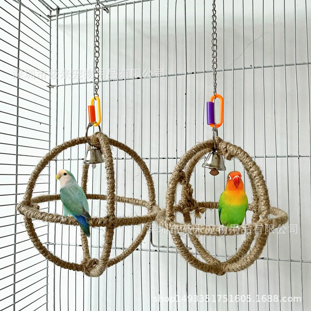 아프리카 회색 앵무새 새장 스윙 등반 링 스테이션 폴 사다리 대마 밧줄 앵무새 장난감 재미있는 놀이 액세서리 애완 동물 밧줄 장난감