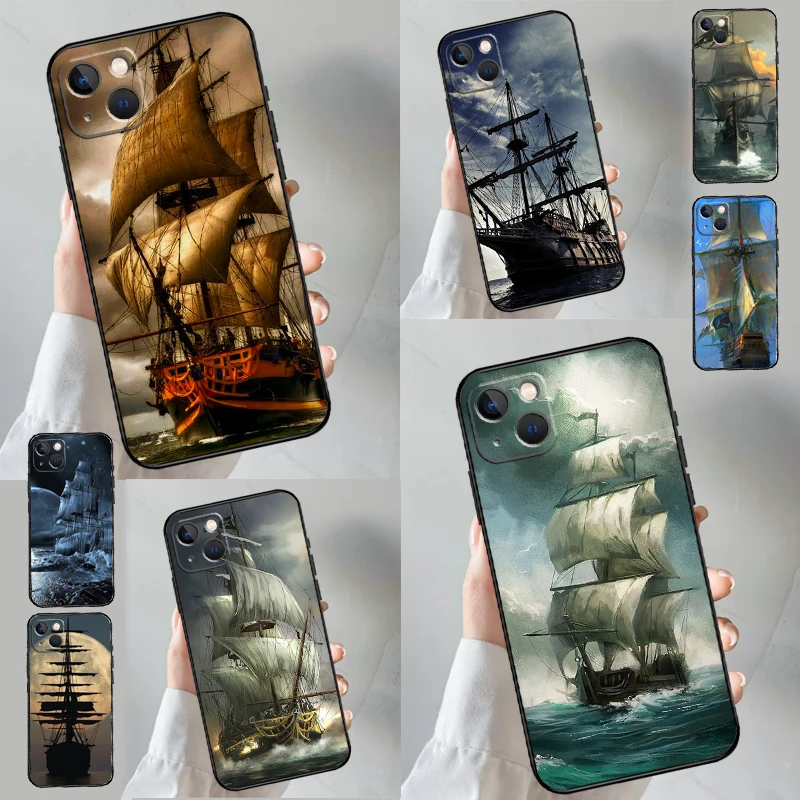 Custodia per telefono barca nave pirata vela per iPhone 16 15 14 13 12 Mini 11 Pro Max X XR XS Plus Cover posteriore paraurti