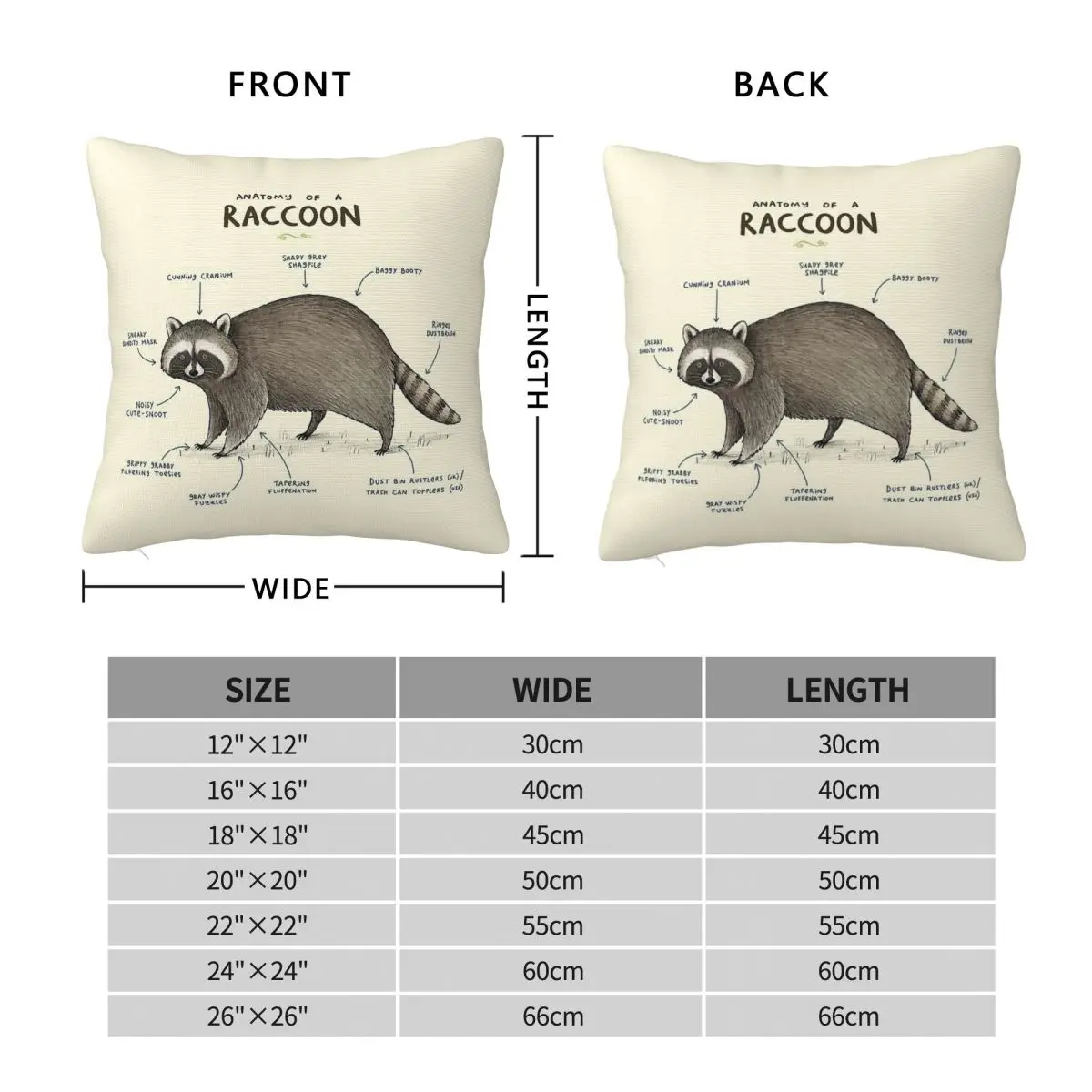 Anatomy Of A Raccoon Square Pillowcase Polyester Linen Velvet Printed Zip Decor Bed Cushion Cover