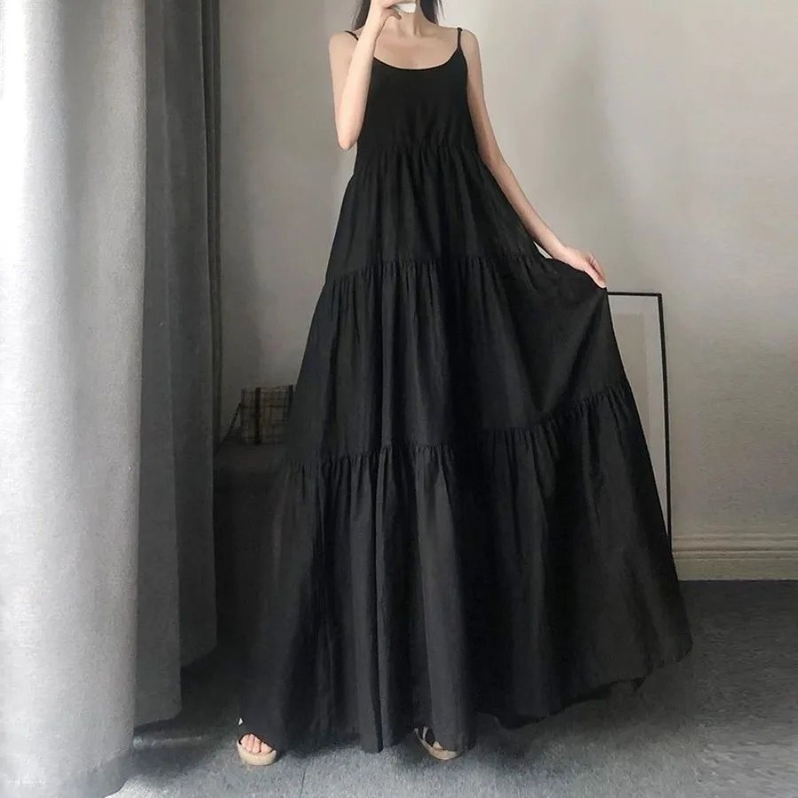 

【New style】- large-size suspender dress women's long Korean summer fat mm covering belly showing slimming extra-long to ankle-l