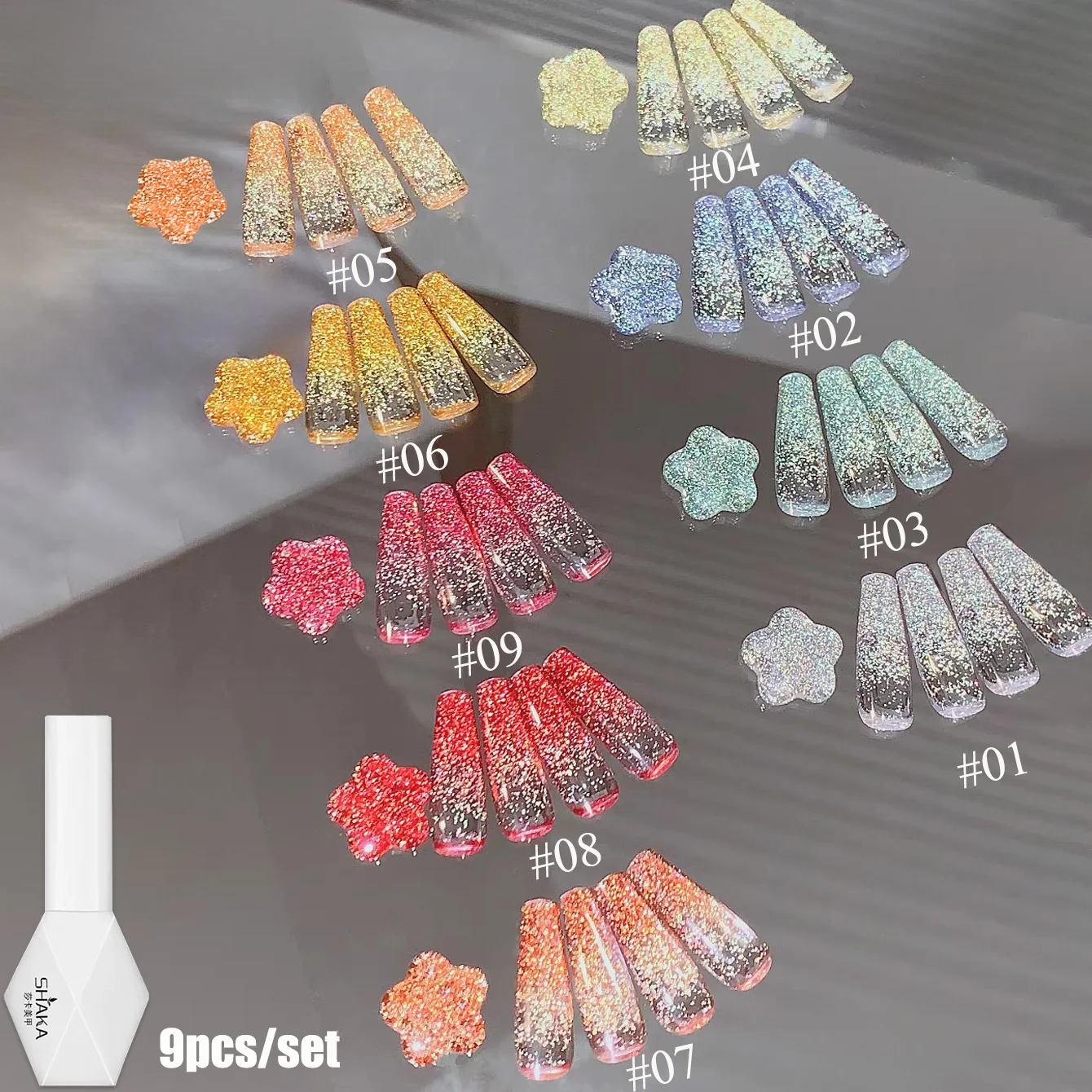 

1 шт. SHAKA, летний звездный пыль, прыгающий блеск, сломанный алмазный клей, гель-лак для ногтей, новинка 2025 года, блестящий отбеливающий гель для ногтей
