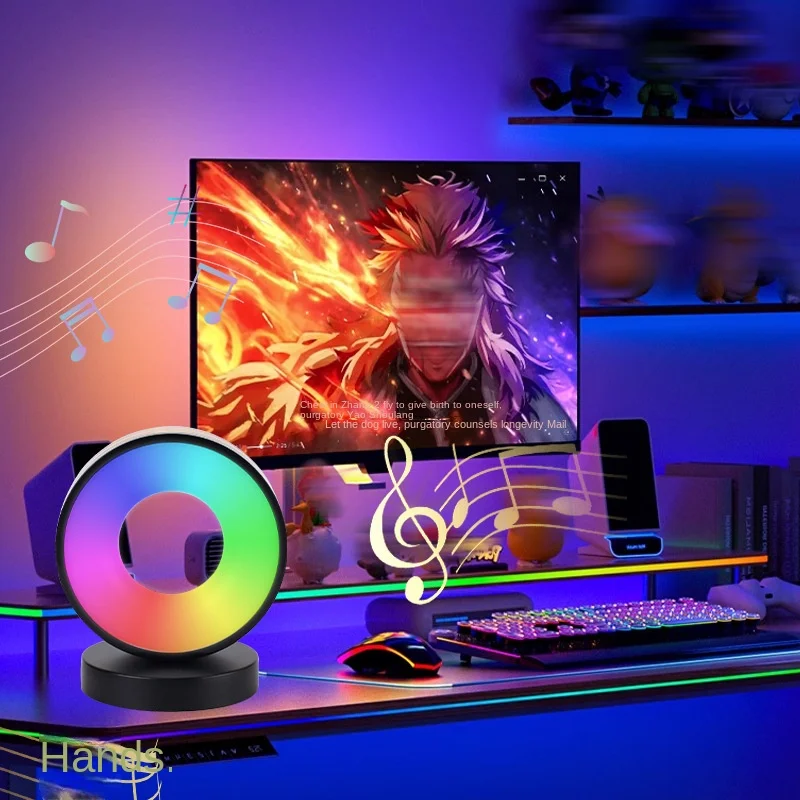 Lampka nocna 3D do sypialni, lampka LED RGB sterowana głosem, lampka indukcyjna z rytmem muzyki, lampka ambientowa LED z muzyką i efektem skaczącej światełkowej kula.
