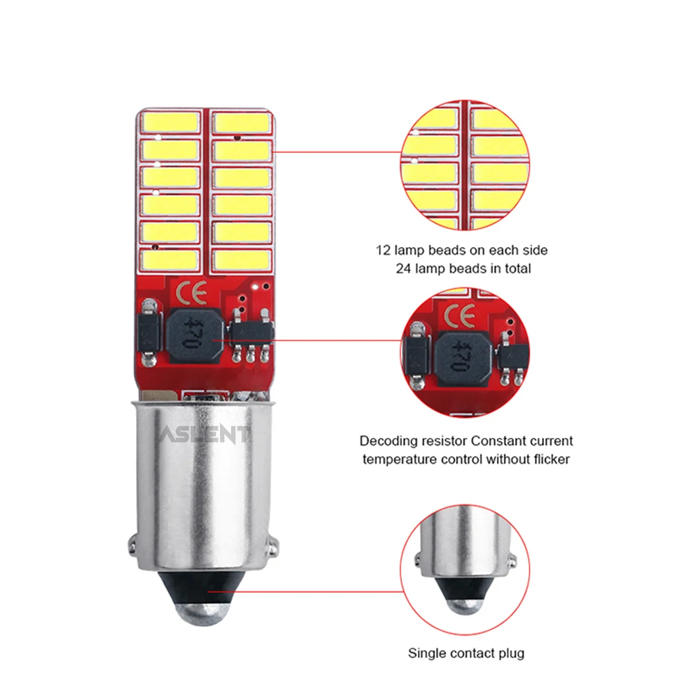 10x BA9S 180 ° Car LED T4W H6W W5W LED CANBUS 4014 24SMD LED lampadina Car Interior targa luce Marker lettura Auto lampada bianca