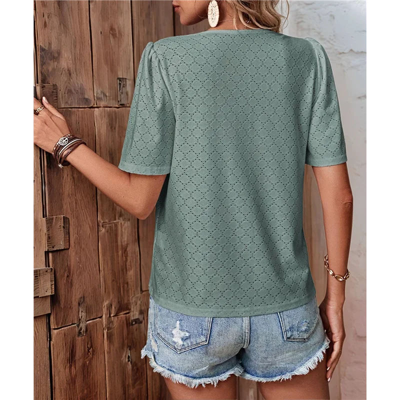 

ABP-Women's Business Casual Tops Dressy Work Blouses Summer Outfit Fashion 2025 Short Sleeve V Neck Tshirt