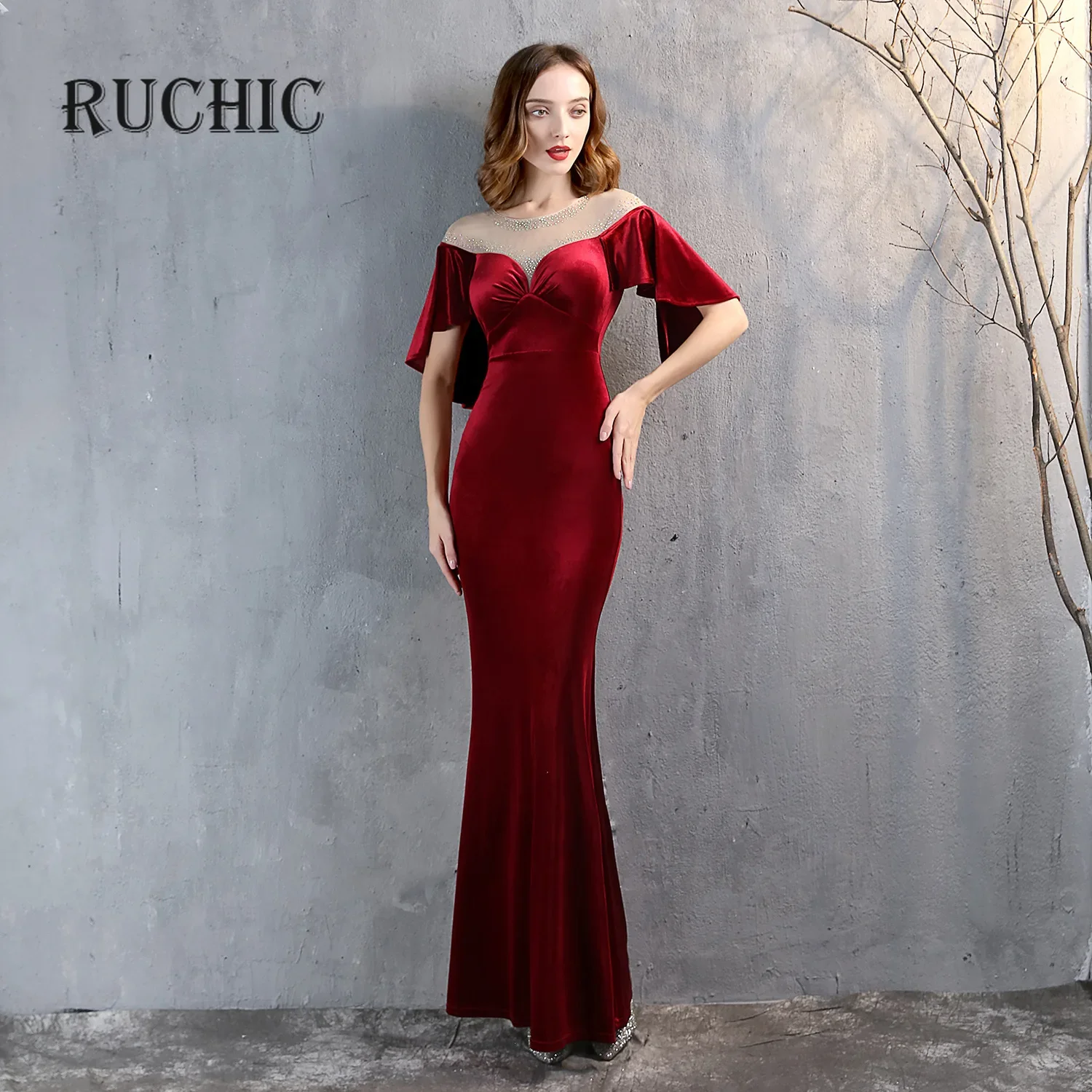 

Fashion Women's Elegant Evening Dress O-Neck Solid Color Fishtail Sheath Maxi Dress for Parties Special Occasions 2024 New