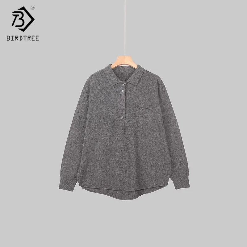 

Birdtree,100% Sheep Wool Polo Neck Knitted Shirt,Woman Full Sleeve Bottoming Warmth Sweater,2025 Autumn Soft Pullover T5O710JF