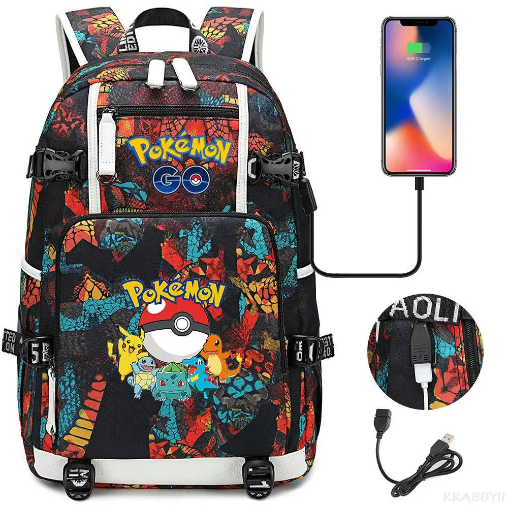 Pokemon Pikachu Backpack USB Laptop Backpack Women Men SchoolBags Canvas Waterproof Rucksack College Daypack Mochilas