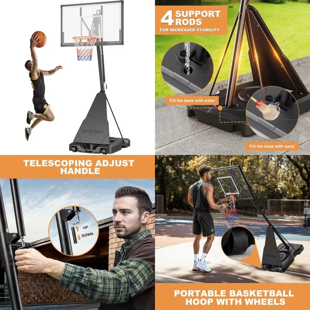 Outdoor Basketball Hoop with 33/44 Inch Shatterproof Backboard, 5-10ft Adjustable Height, Regulation Crank Goal System