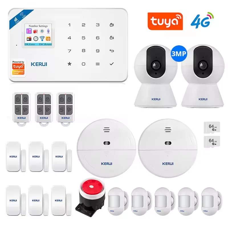 Kerui w184 tuya sistema de alarme inteligente 4g sem fio wi fi alarme segurança sensor movimento detector assaltante alexa & google segurança em casa