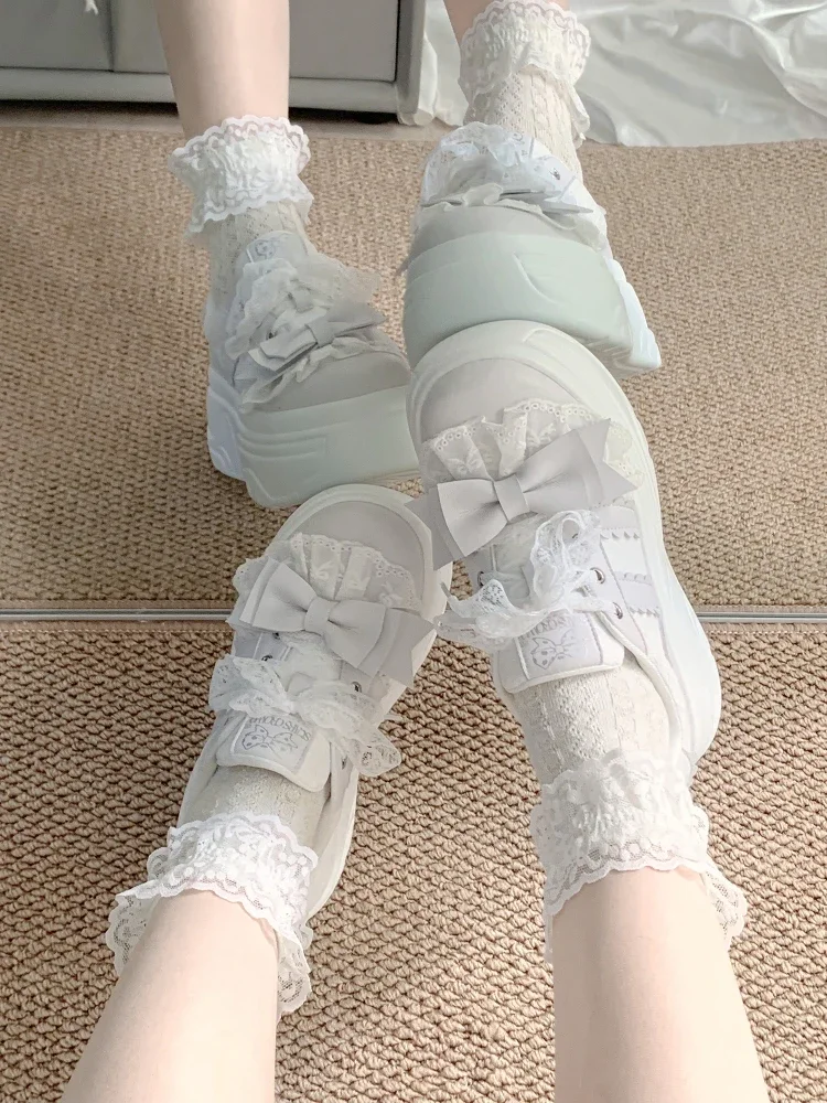 Thick Soled Cake Lolita Shoes Sponge Cake Shoes Cute Lace Lace Lace Bow Height Sweet Loli Tea Party Single Shoes