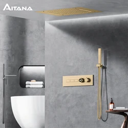 Luxury intelligent digital display brass shower system Black wall mounted design Dual control of cold & hot Hidden bathroom Tap