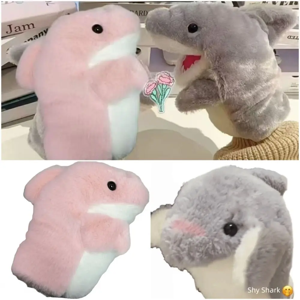 Rosa cinza pelúcia tubarão mão fantoche dos desenhos animados tubarão educação precoce brinquedos educativos jogo imaginativo storytelling brinquedo de boneca de pelúcia