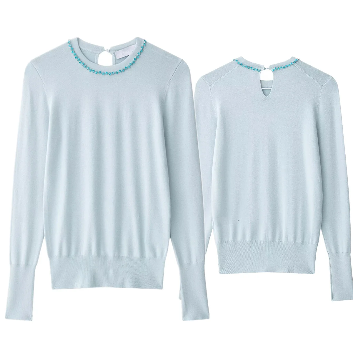 

Maxdutti Minimalist And Elegant Jewelry-decorated Women's Sweater Knitwear Blue Color Woman Clothing Woman Clothes Tops