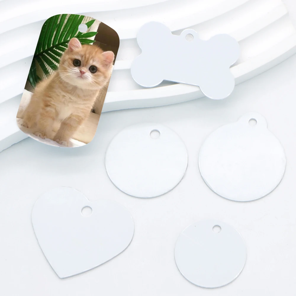 

Wholesale 100Pcs Dog ID White Aluminum Blank Tag Dye Sublimation DIY Custom Key Ring Pendant Charm
