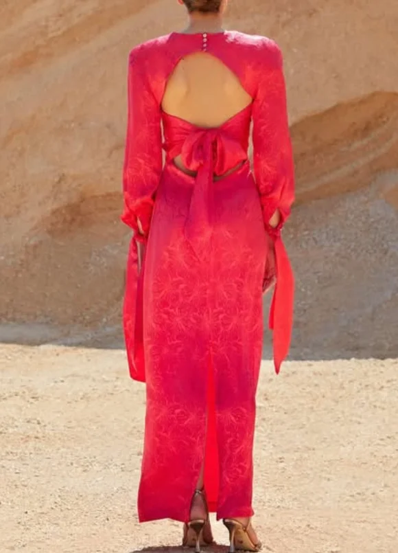 Alta calidad personalizado cuello redondo hasta el tobillo mangas completas arco bata roja Pour Mariage Invité vestidos de noche فساتłokolات vestido de fiesta