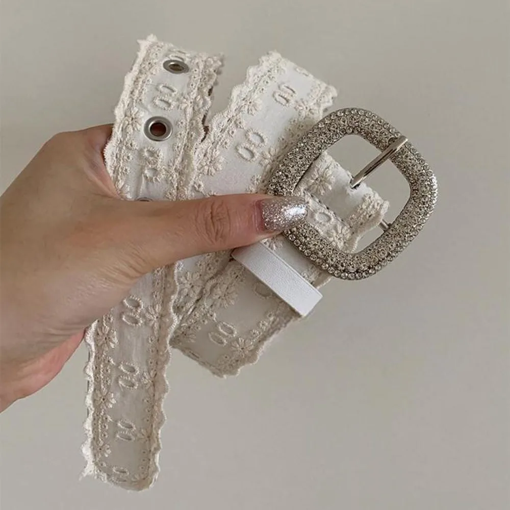 

Trend PU Leather Lace Belt Square Buckle Spicy Girl Rhinestone Belt Y2K Cute Women Waistband Male