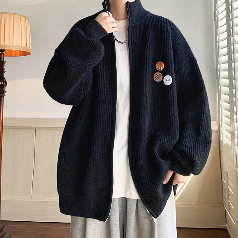 

Men's Knitted Open Cardigan Jaet Zipper Collar Oversize Leisure Sle Autumn Winter Outerwear for Couples Stand Fit