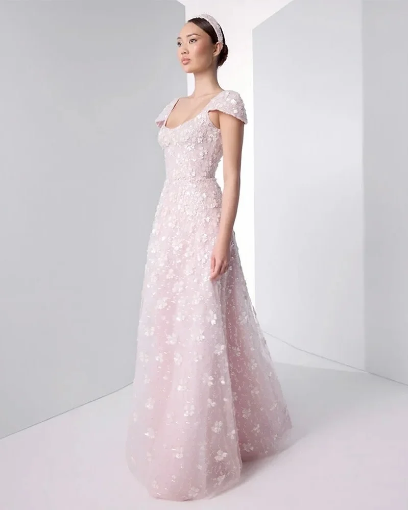 

Dubai Elegant Vintage Customize Formal Occasion Flowers Prom Dresses Lace Backless Evening Party Gowns فستان مناسبا