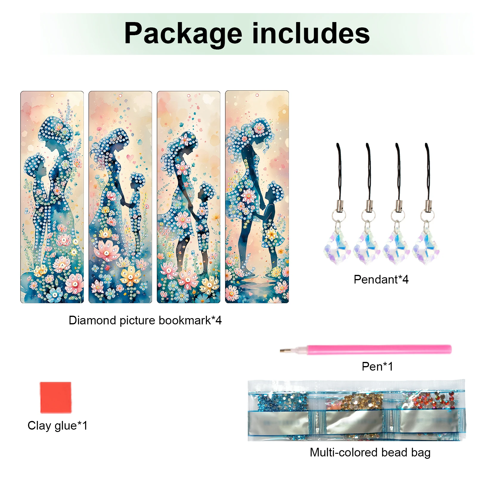 4Pcs DIY Diamond Art Bookmark Irregular Shaped Diamonds with Crystal Pendants for Readers Home Office Book Decor & Gift Idea