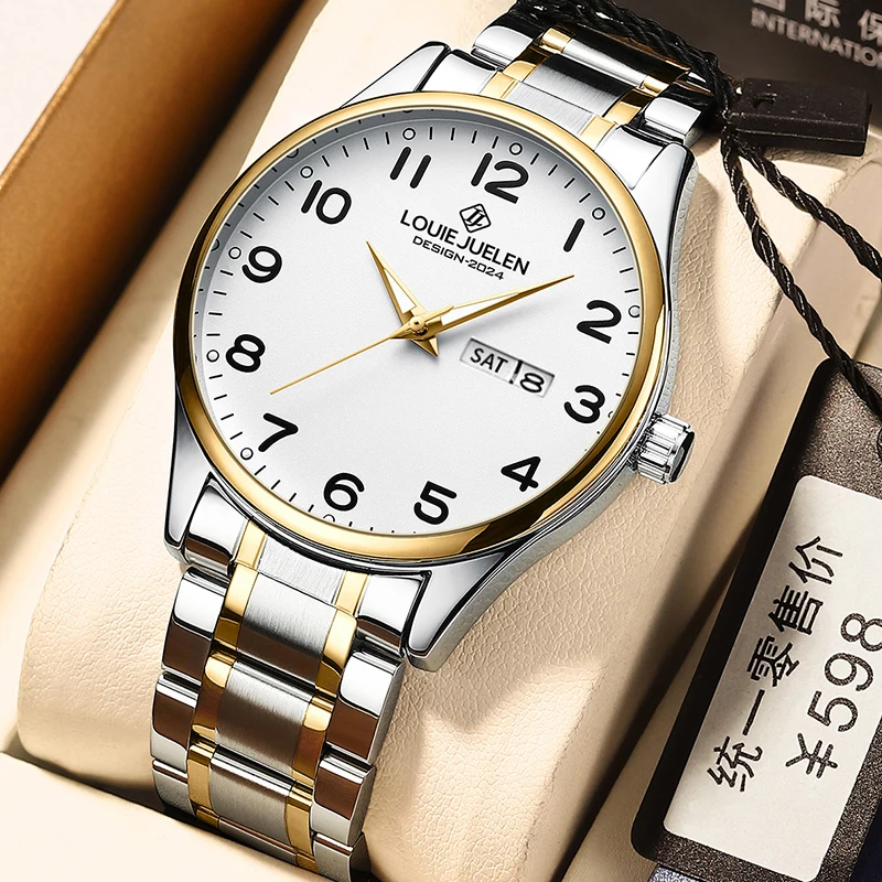 UTHAI Elderly Watch Men's Quartz Watch Waterproof Calendar Glow Clock Women's Wristwatch Big Number Large Dial Couple Watches