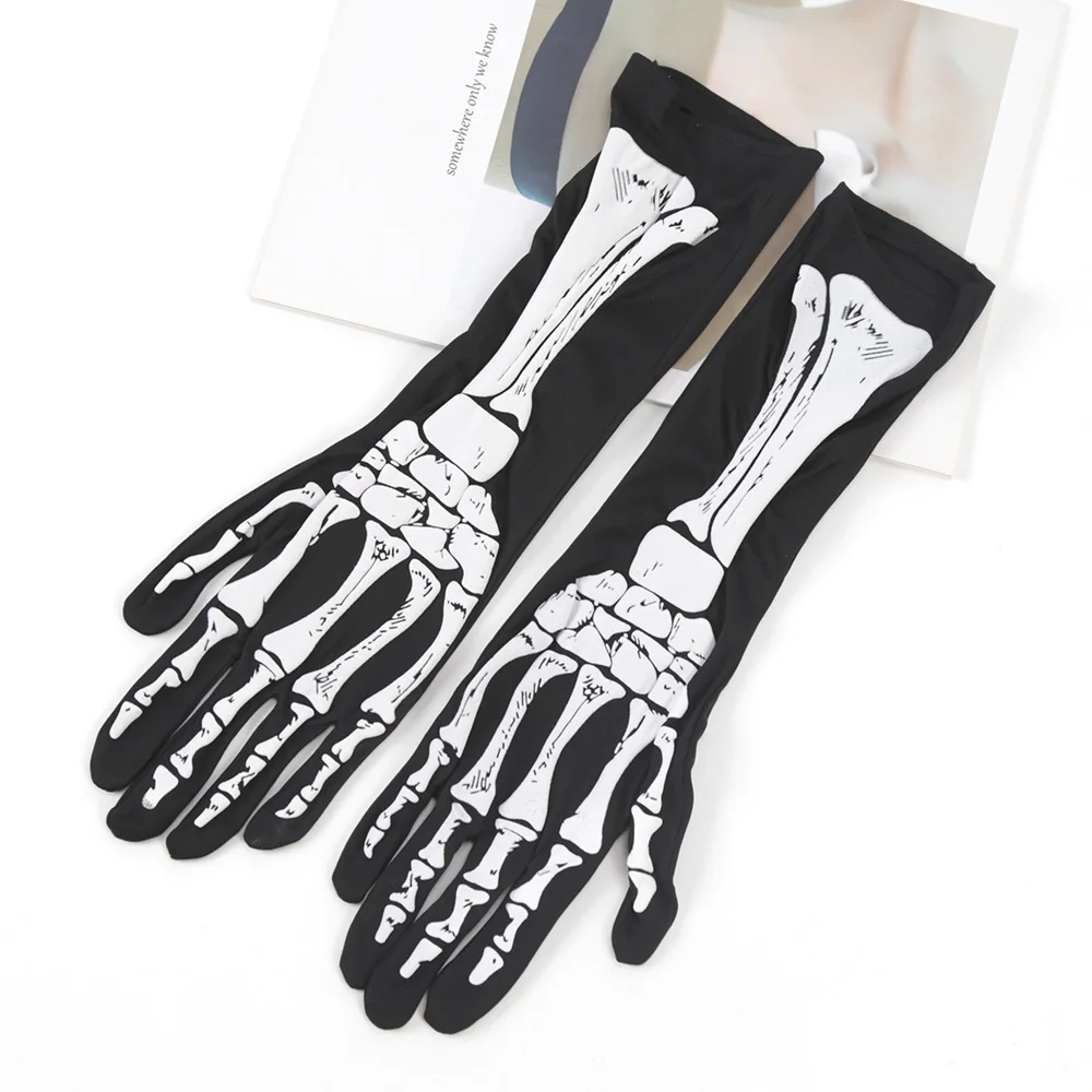 Unisex Adult Cosplay Gloves Spooky Skull Hand Shape Skeleton Gloves Halloween Full Finger Mittens for Party Accessories