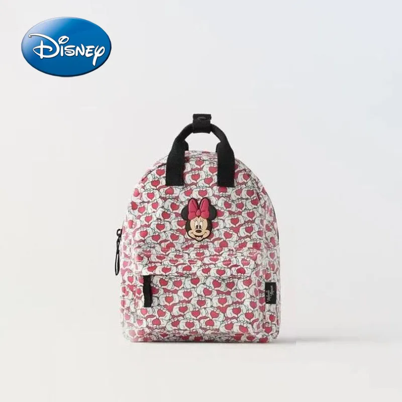 Disney 2025 New Cute Minnie Children's Backpack Girls Cartoon Print Large Capacity Book Storage Kindergarten Baby School Bag