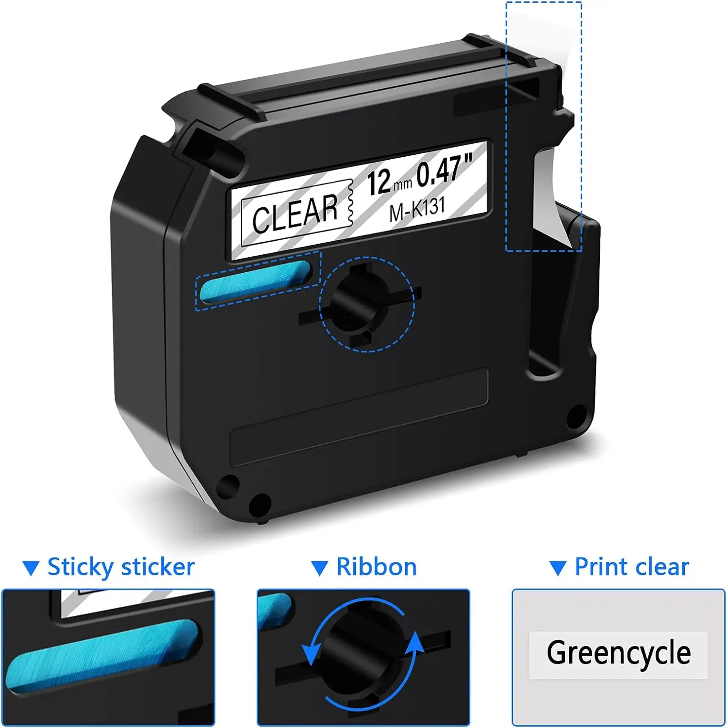 GREENCYCLE 5PK Compatible for Brother M231 M-K231 MK231 M-231 Standard Label Tape for PT-45M PT-90 PT-70BM PT-85 Labeling Maker