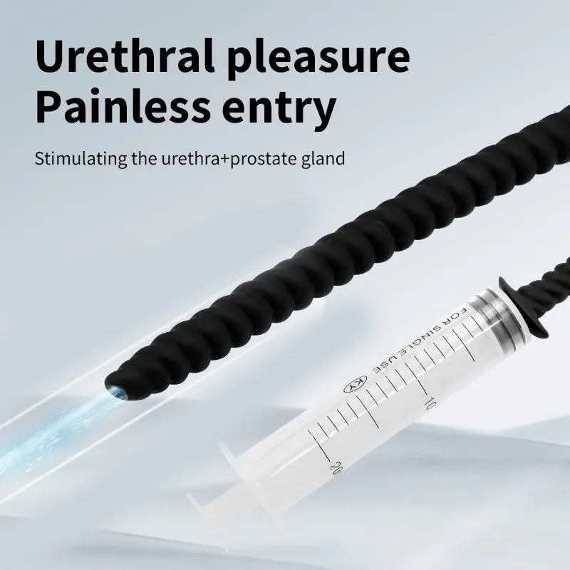 Spray/Washing With Syringe Silicone Penis Plug Threaded Urethral Sound SM Sex Toy Penis Glans Trainer Man Gay Urethra Masturbate