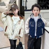 Children's Hooded Fleece-Lined Cotton-Padded Jacket Autumn and Winter New Top Outwear Knitted Hat Threaded Cuffs Fashionable and Warm Same Style for Men and Women