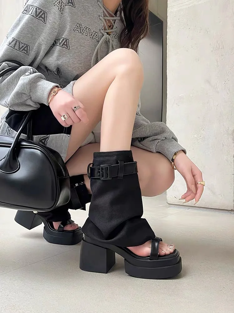 

Модные сандалии на каблуке, женские двусторонние римские ботинки, новые летние ботинки высокого класса с манжетами, ботинки