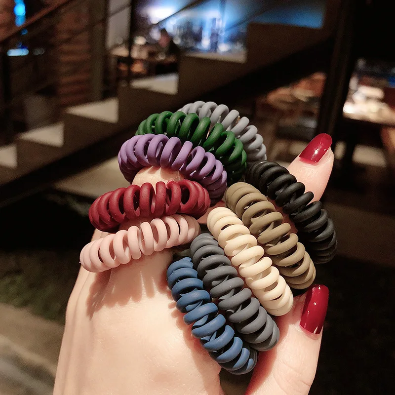 Multi-color telephone cable hair loop women\'s hair rope Korea traceless matte simple leather band tie hair rubber band head rope