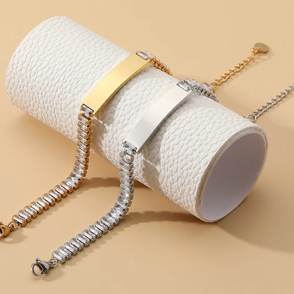 2024 Personalize Engraving Name Tennis Bracelet Custom Cubic Zircon Chain Bracelet Stainless Steel Bracelet For Women Jewelry