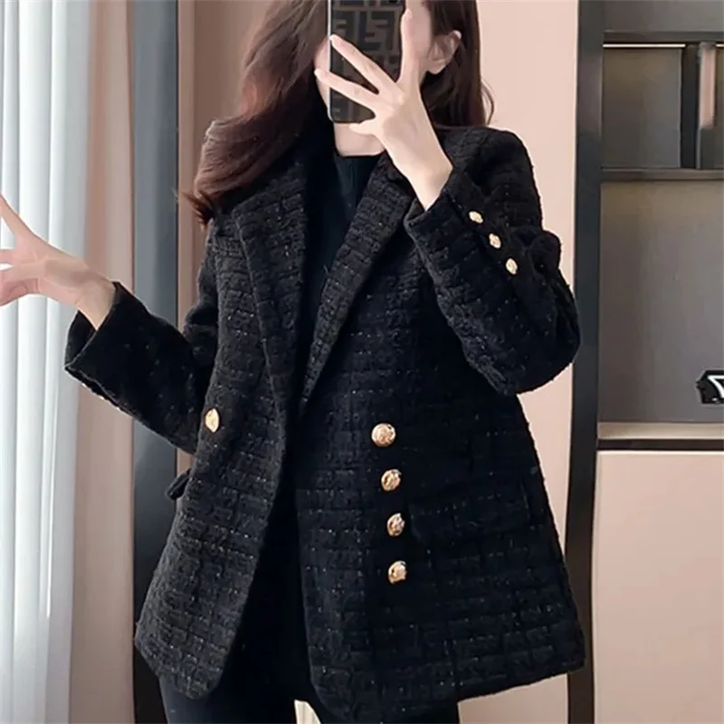 Veste supérieure à Double boutonnage pour femme, manteau court et épais, Design à la mode, nouvelle collection printemps-automne 2025, rouge et noir