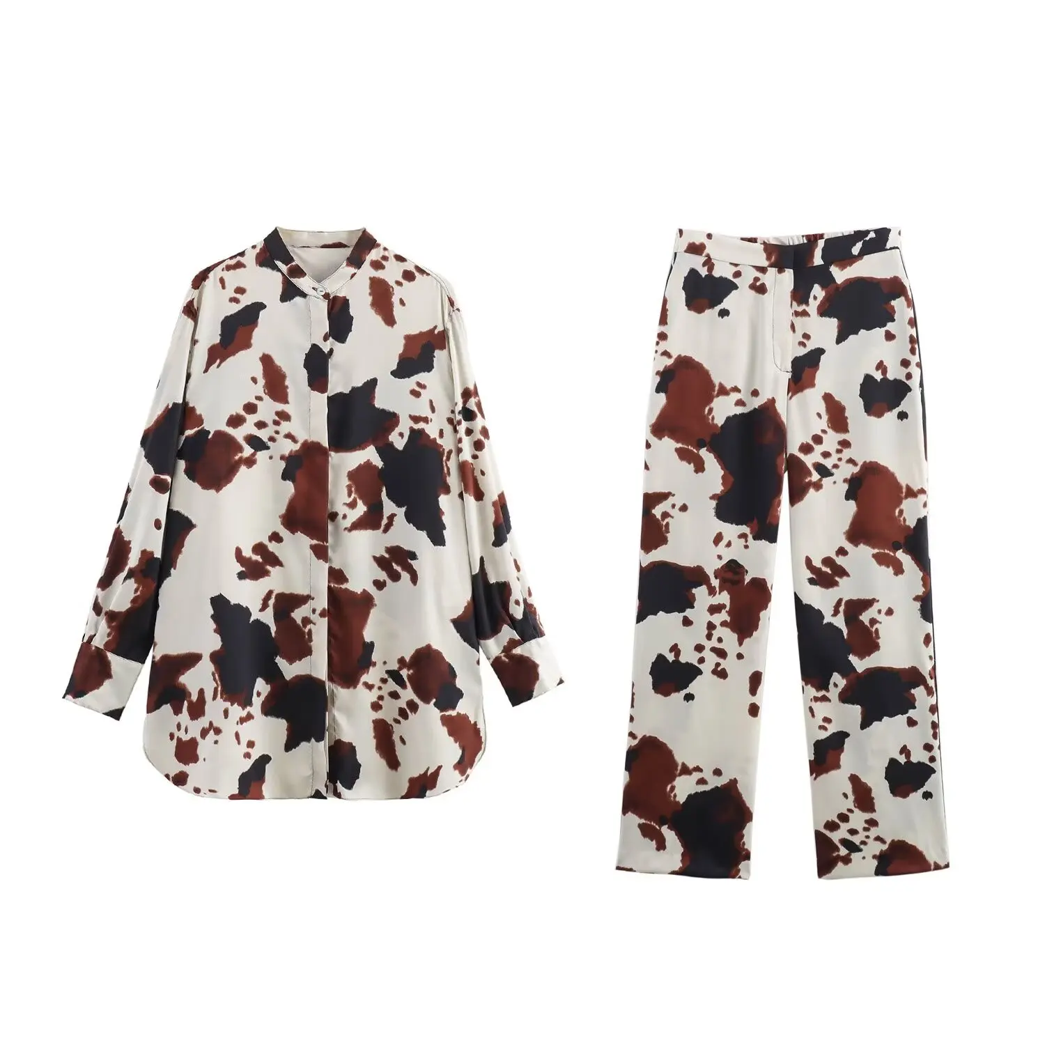 

Женская свободная рубашка в полоску, Повседневная атласная рубашка в стиле ретро с длинным рукавом и принтом животных, женская рубашка на пуговицах, шикарный топ, новинка 2024