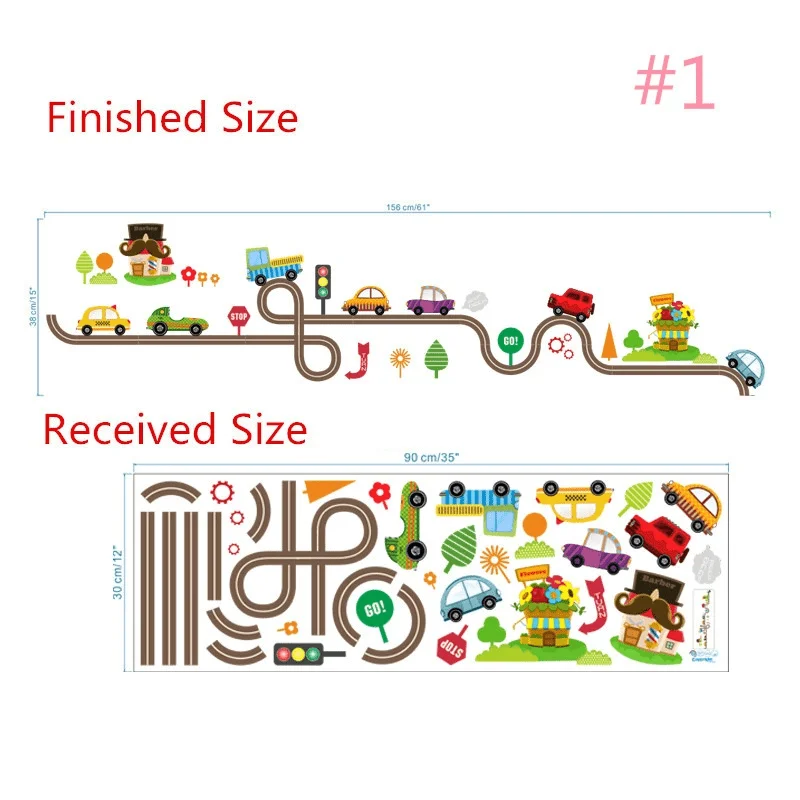 2Pcs/Lot Cartoon Cars Highway Track Wall Stickers Play Room Bedroom Decor Wall Art Decals