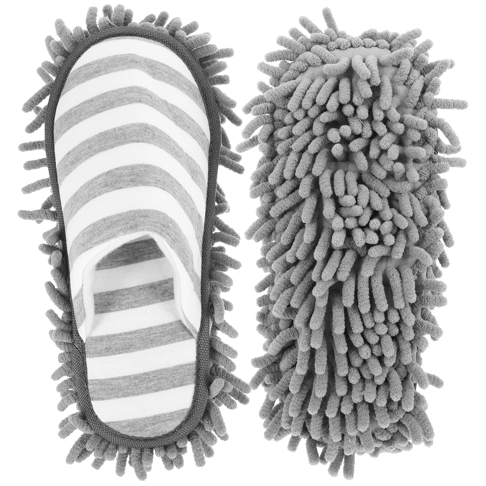 

2pcs Mop Slippers Cleaning Shoes Washable Reusable Floor Sweeping Slippers Grey Striped Size 38 41 Home Office Kitchen Bathrooms