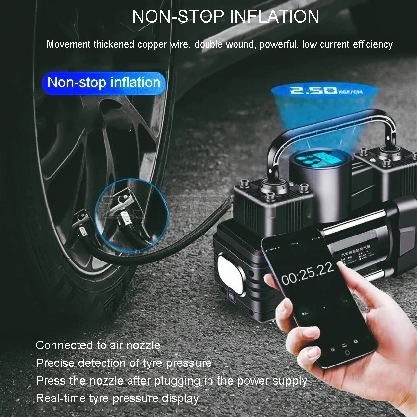 Bomba  inflado Digital para neumáticos  coche, compresor  aire  2 cilindros, portátil y pequeño, 12V