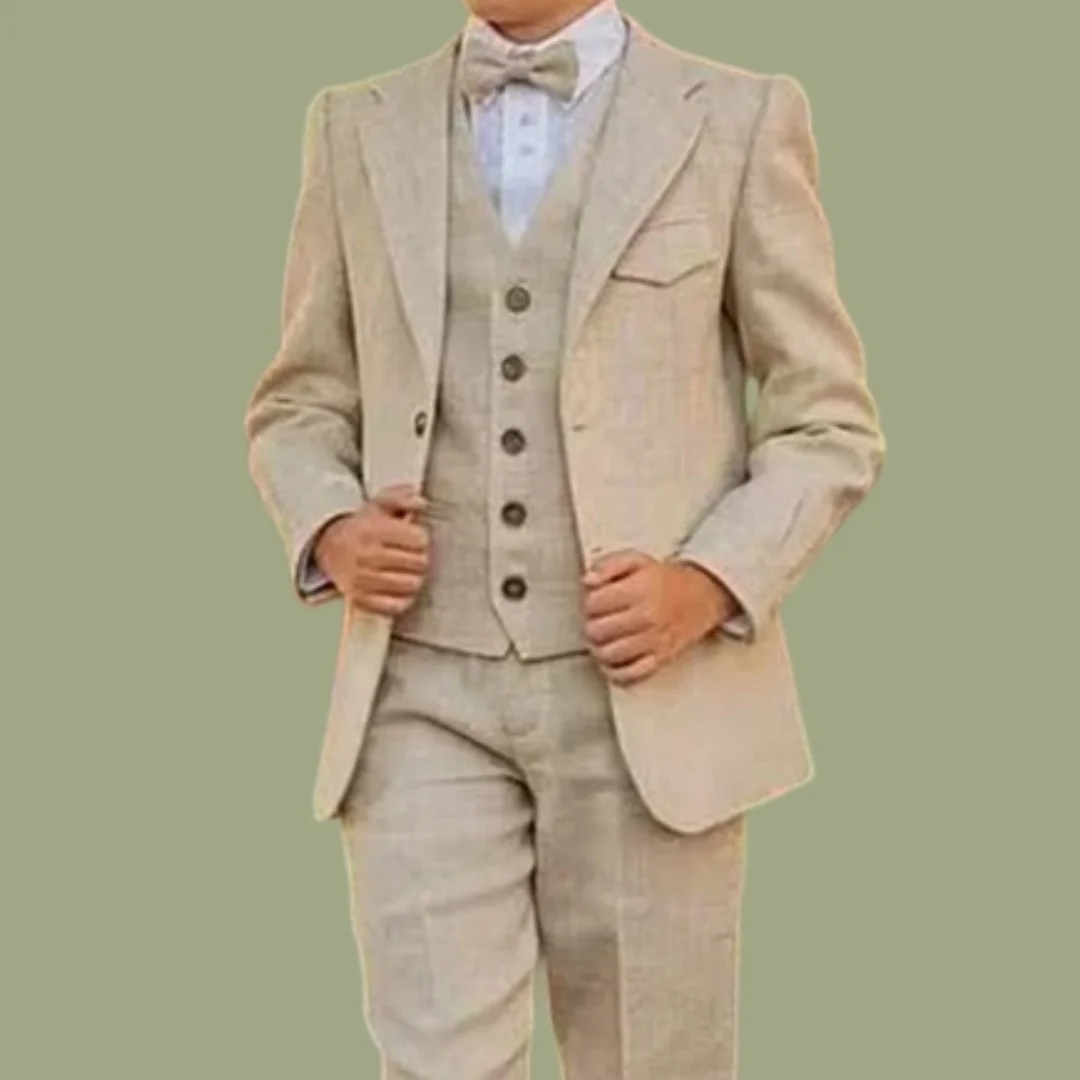 

Casual Linen Boys Suit Slim Fit 3 Piece Summer Beach Light Weight Suit men Linen Suit Jacket Vest Pant Wedding Dresses Set