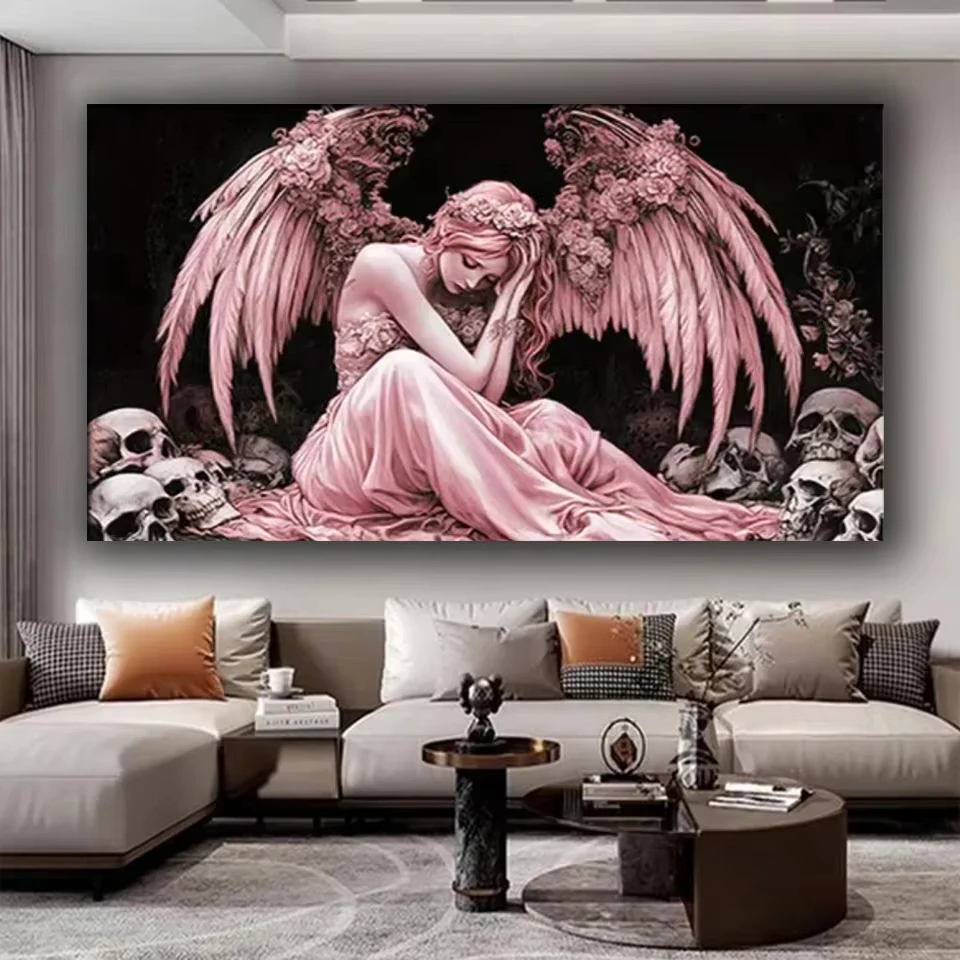 VIKAMA Magic Angel Skull Art Tapestry Dark Gothic Wall Decoration Living Room Sofa Background Wall Decoration Tapestry