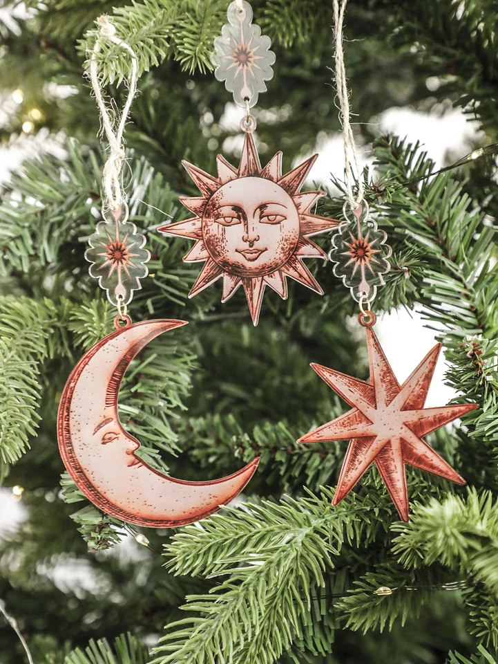3/4 Pcs Christmas Sun Moon Star Hanging Ornaments Vintage
