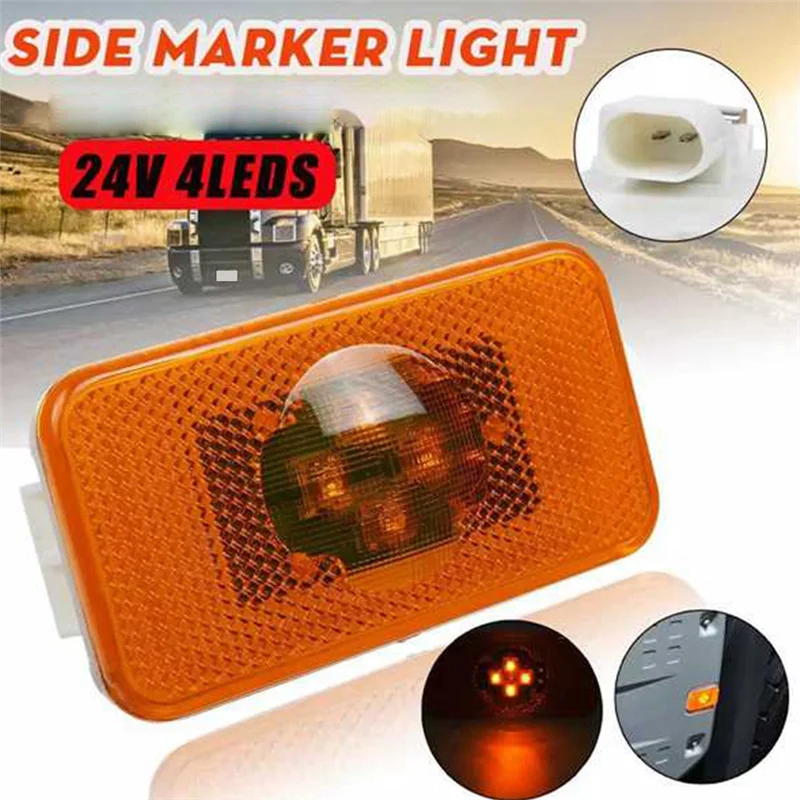 5Pcs 24V Car Truck LED Side Marker Light Amber Indicator Lamp 4 LED for Volvo Trucks FM/FH