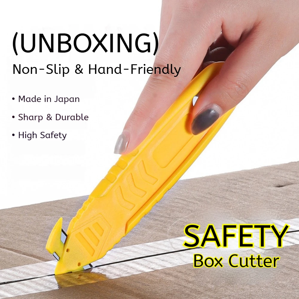 Safe Portable Box Opener, Yellow Utility Knife with Plastic Handle and Sharp Blades, Office Supply