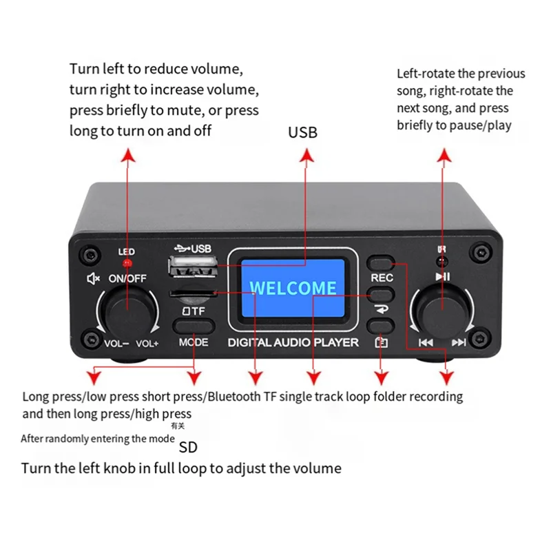 لوحة فك تشفير MP3 محمولة Tpm119a Tpm119b مع بصري، USB، SD، AUX، بلوتوث - DC12V-18V مشغل صوت رقمي-AU47
