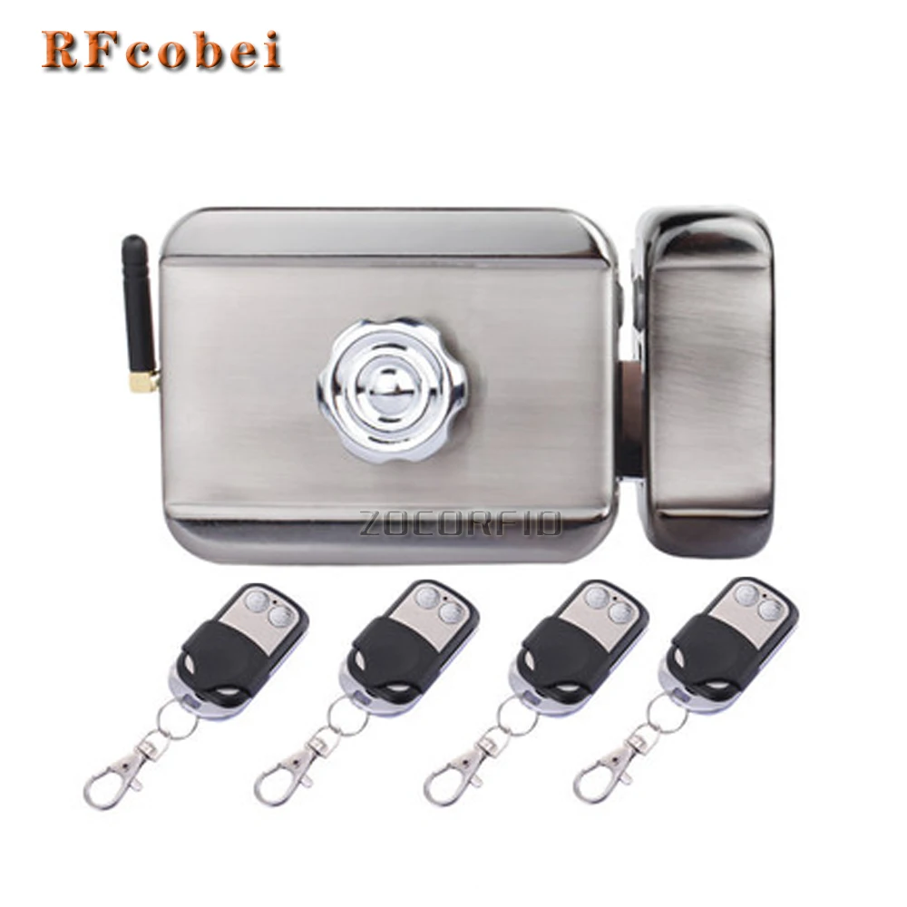 433MHz Wireless Remote Control Rim Lock Electronic Motor Lock with Remote Handle Use AA Battery Key Optional+4 remoters